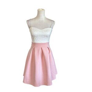 White Lace & Pink Pleated Sleeveless Dress Back Tie Raw Hem By Olive Tree Sz S